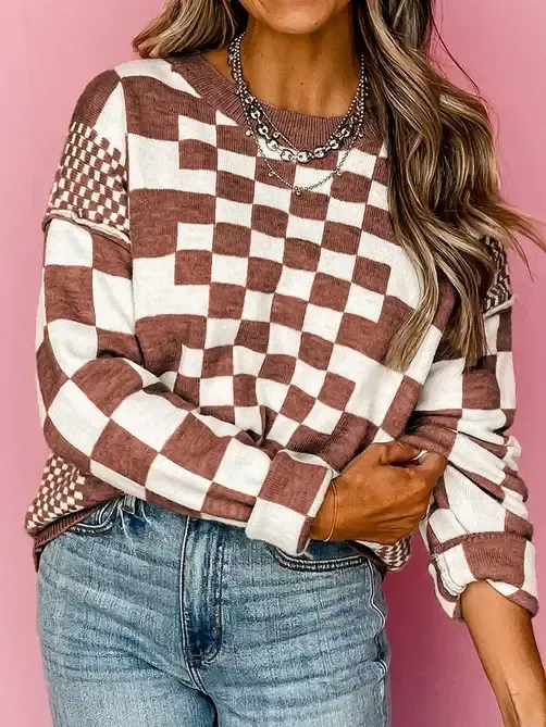 Burnt Orange Checkered Sweater