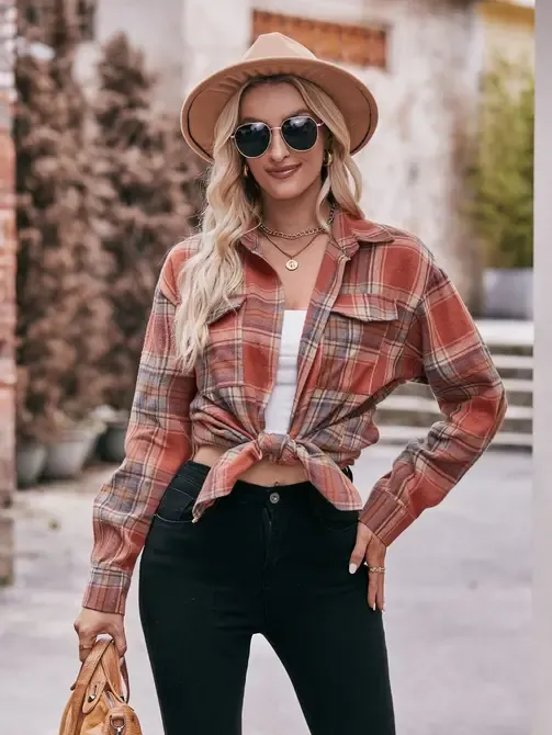 Orange Oversized Plaid Shirt 