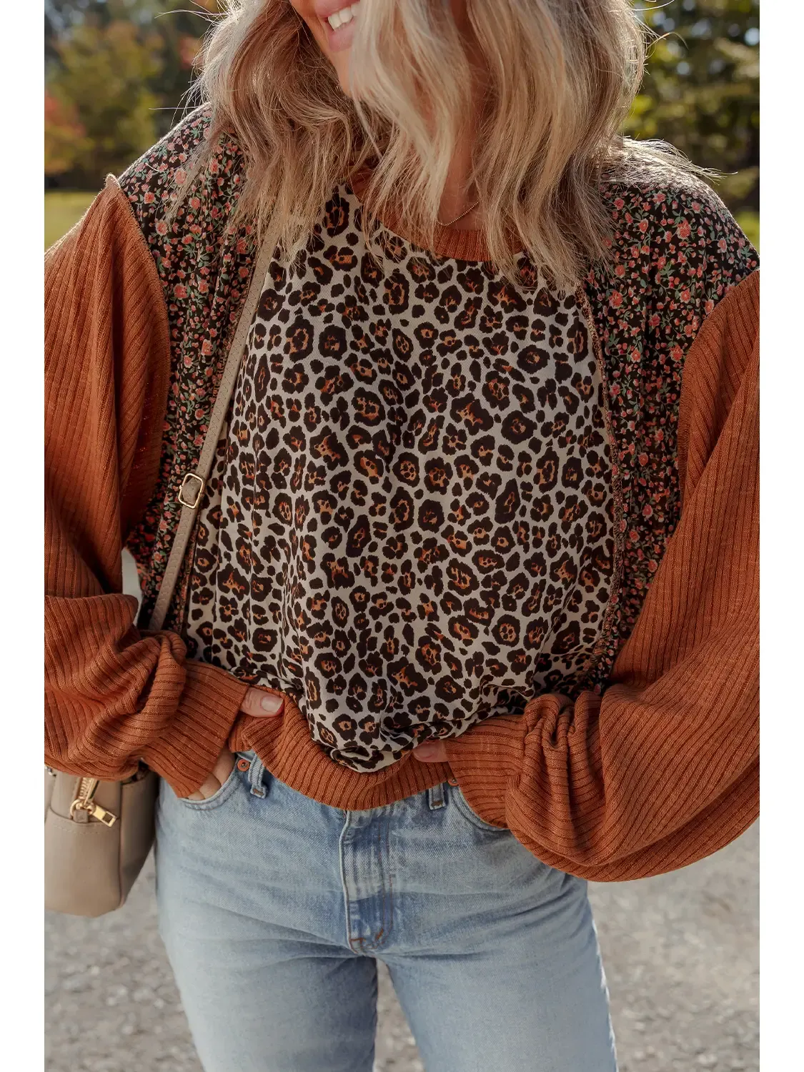 Leopard Floral Print Sweater