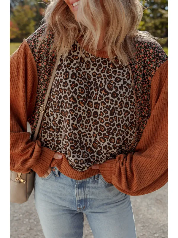 Leopard Floral Print Sweater