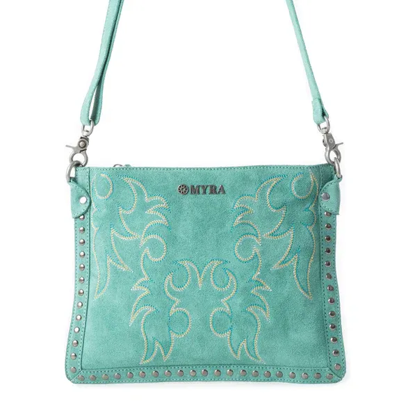 Texas Rose Western Embroidered Leather Turquoise Bag