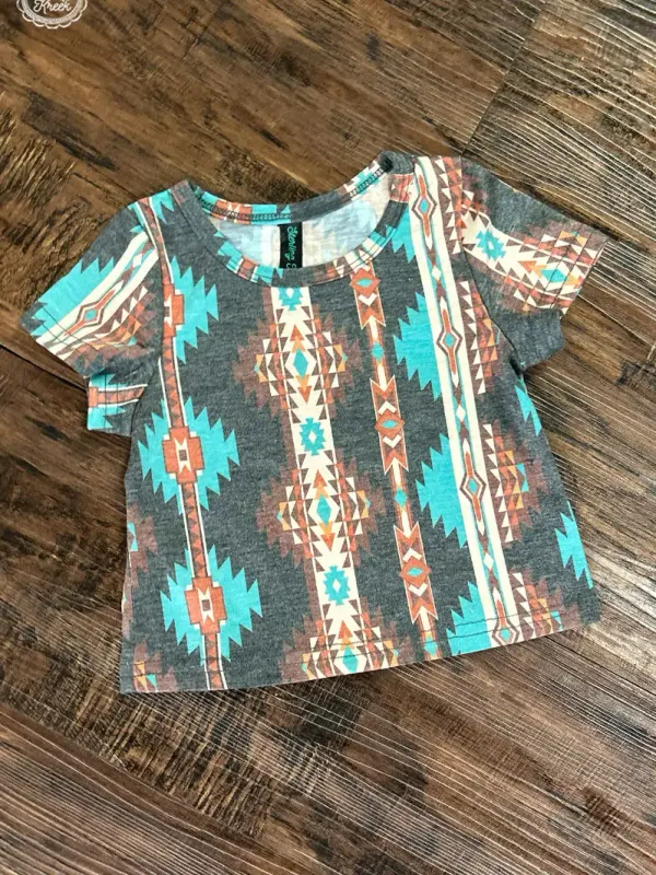 Teal/Brown Aztec Girls Top