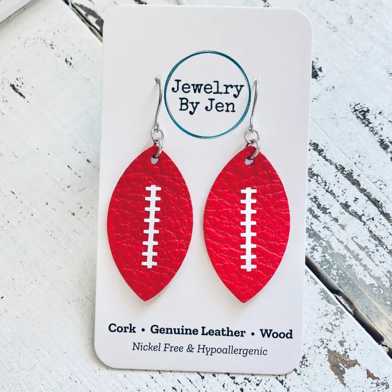 Red Leather Football Earrings