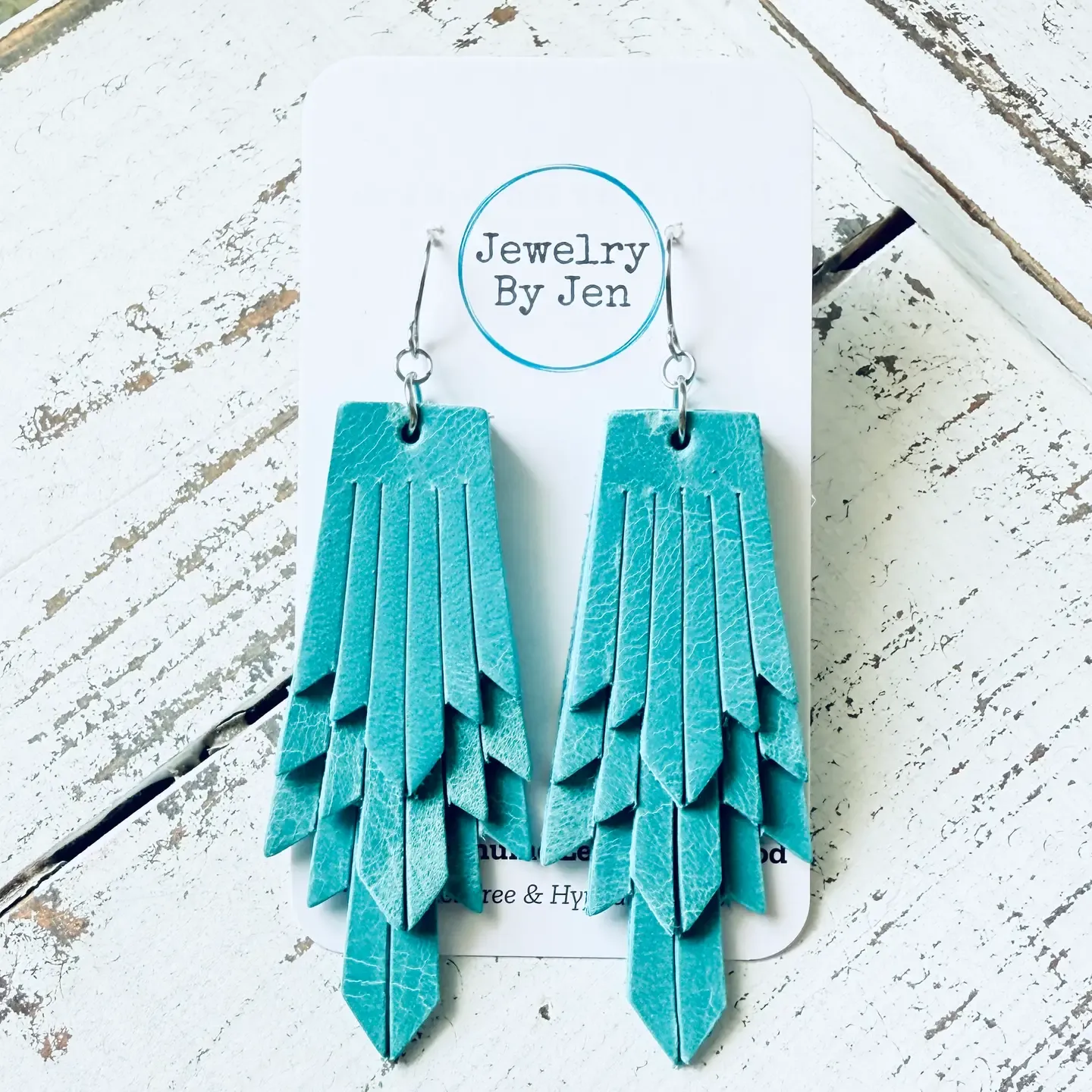 Teal Fringe Leather Earrings