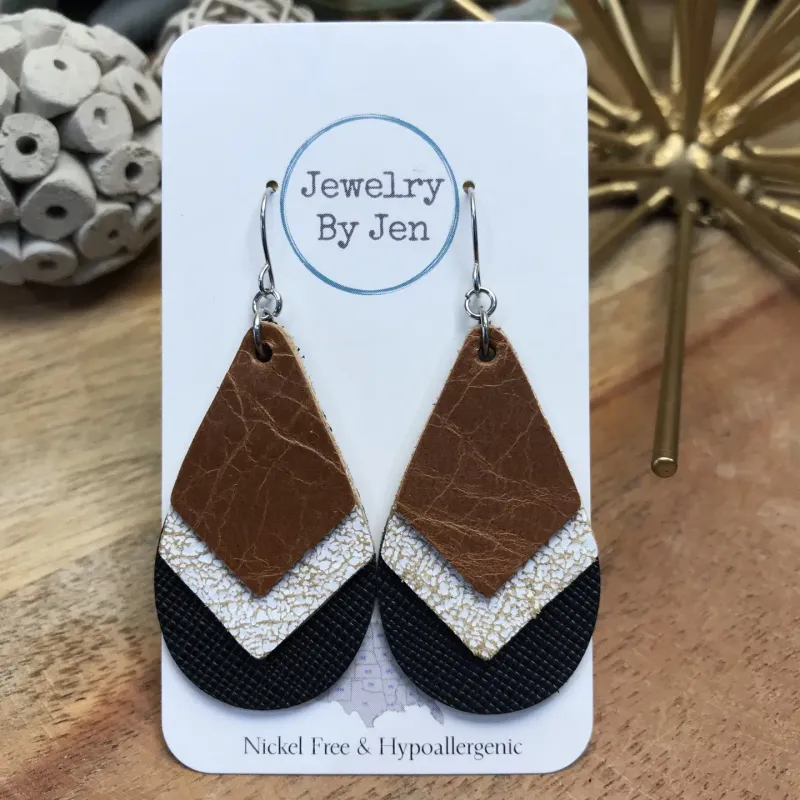Triple Stacked Cream And Black Earrings