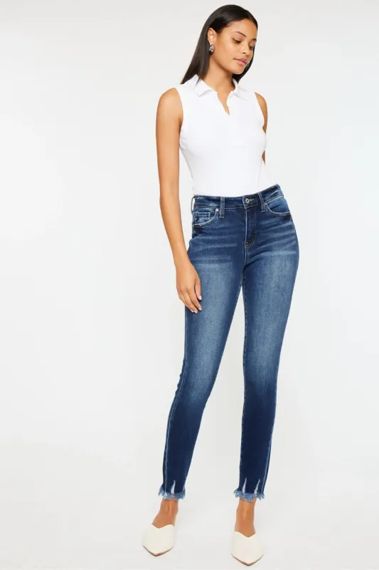 Kancan High Rise Fray Hem Skinny Jeans