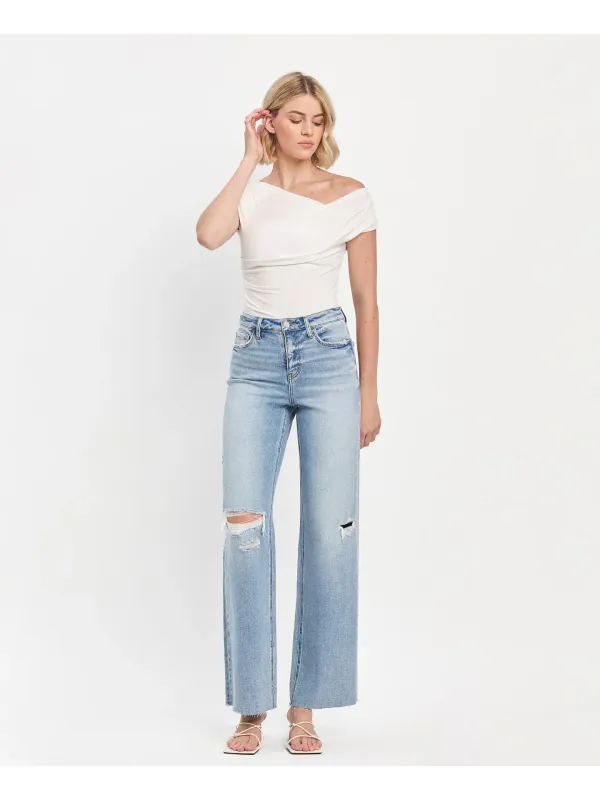 High Rise Raw Hem Wide Leg Vervet Jeans
