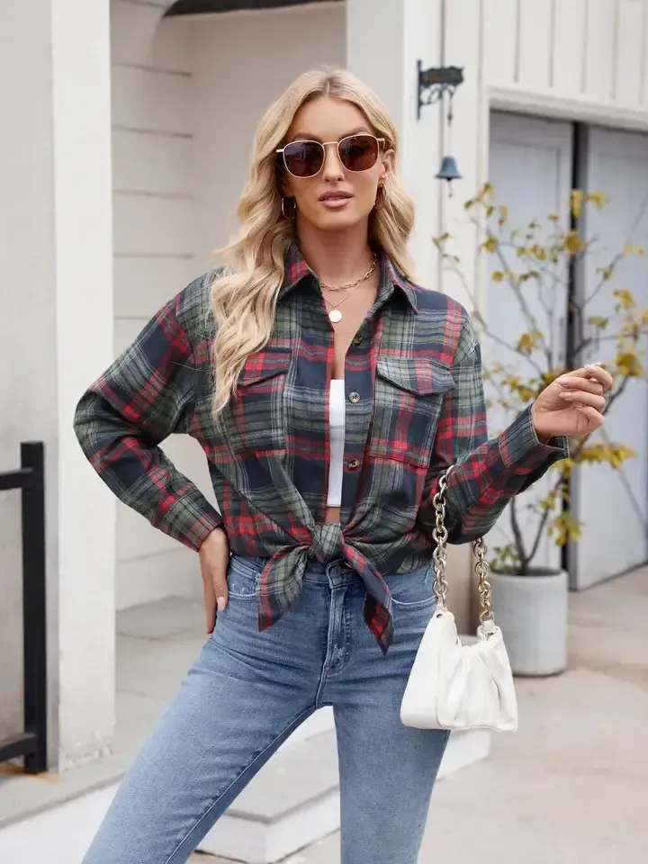 Navy Plaid Oversized Shirt