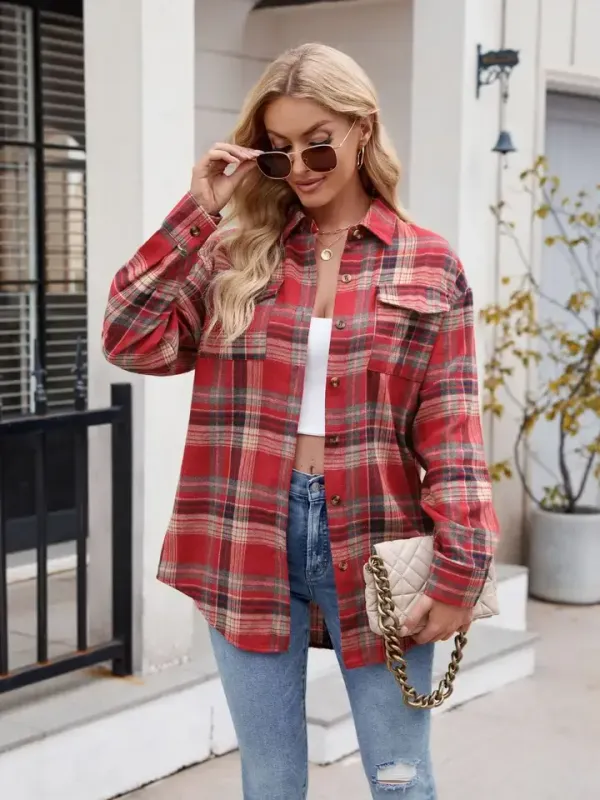 Red Plaid Oversized Shirt