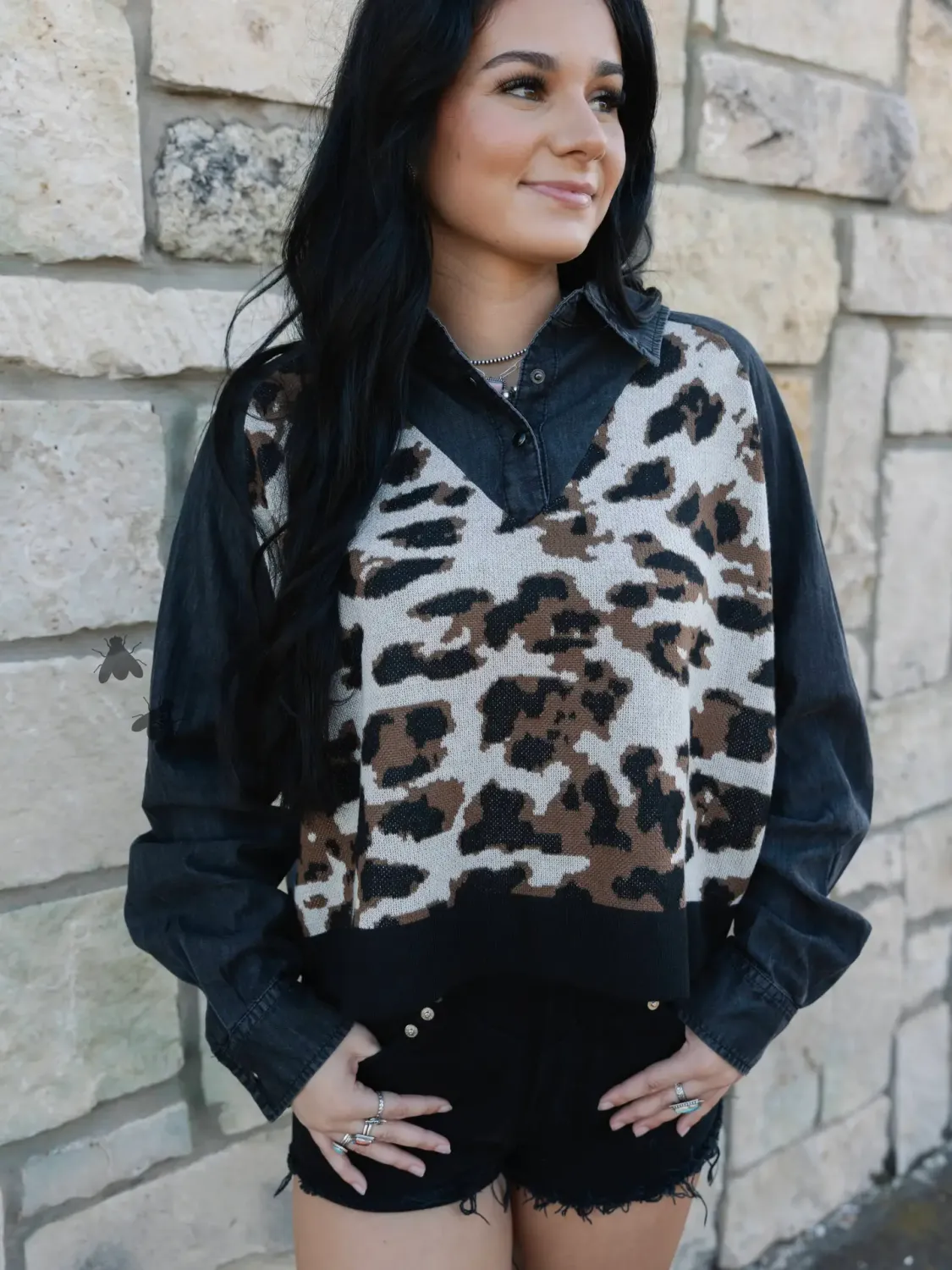 Leopard Collared Top