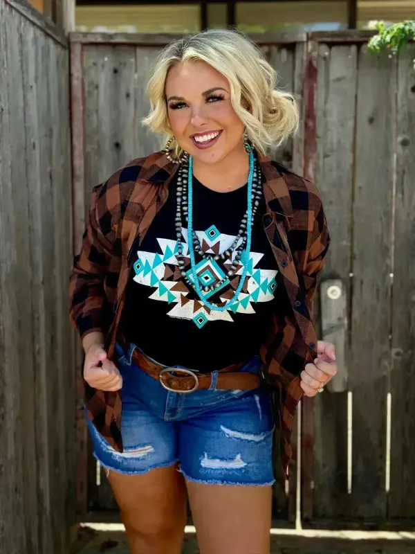 Teal/Brown Aztec Tee