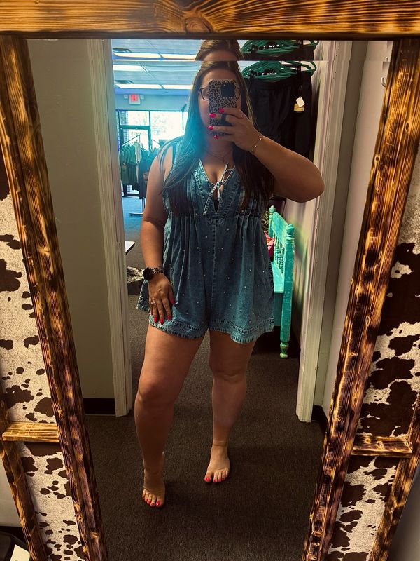 Rhinestone Denim Romper