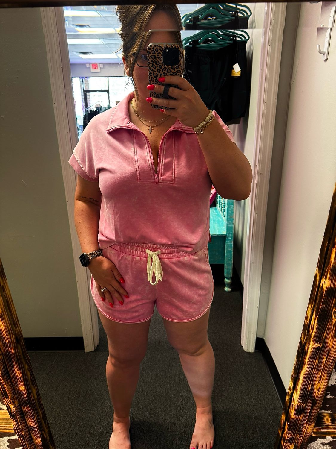 Pink Half Zip Top &amp; Shorts Set