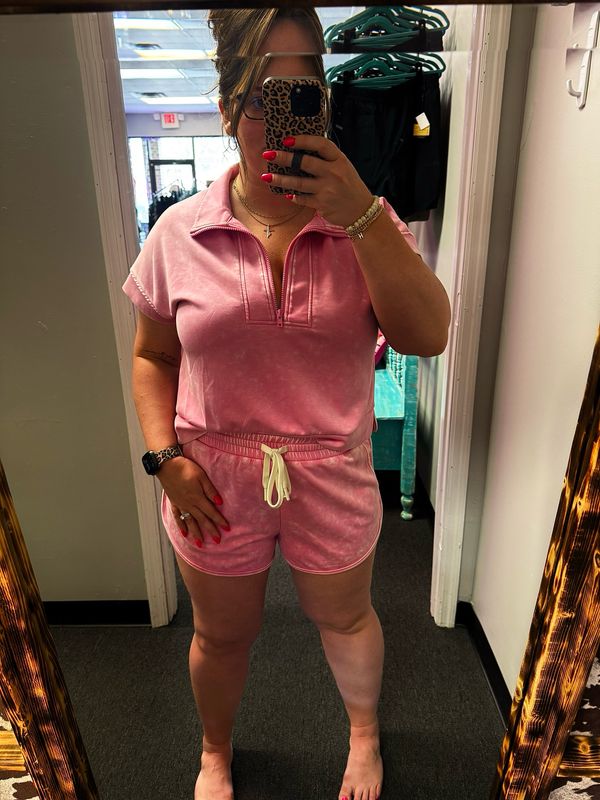 Pink Half Zip Top &amp; Shorts Set