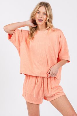 Peach Ribbed Lounge Set