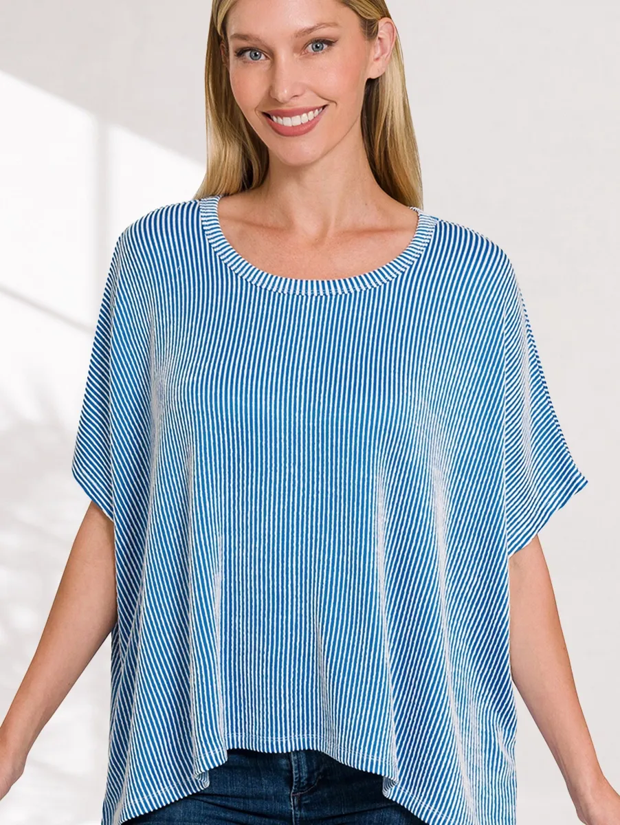 Blue/White Ribbed Top