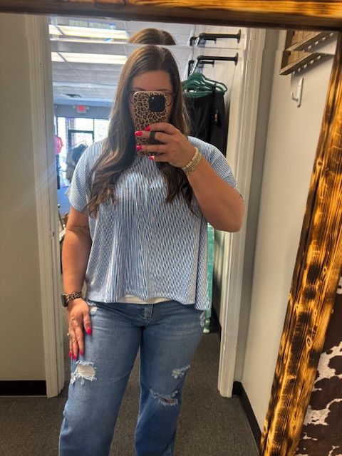 Blue/White Ribbed Top