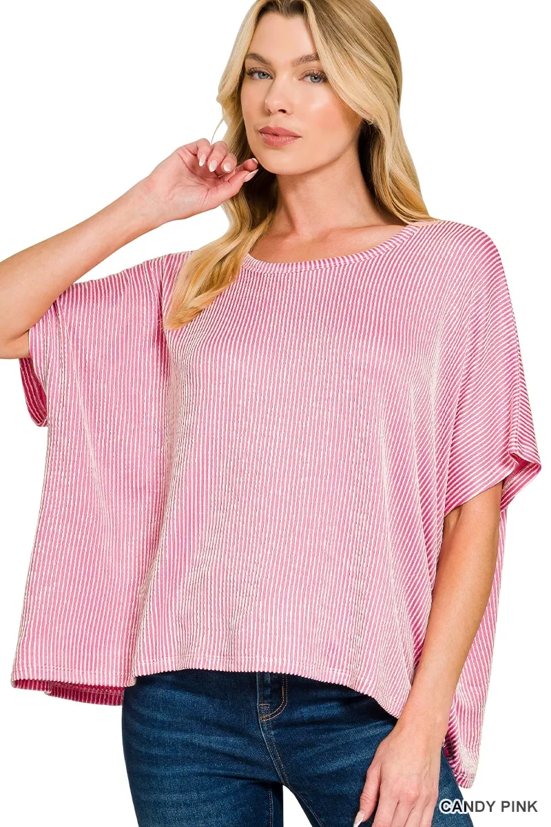 Pink/White Ribbed Top