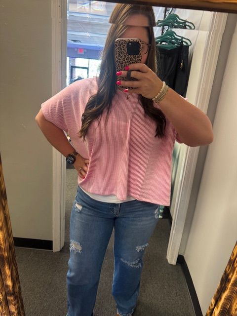 Pink/White Ribbed Top