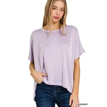 Purple/White Ribbed Oversize Top