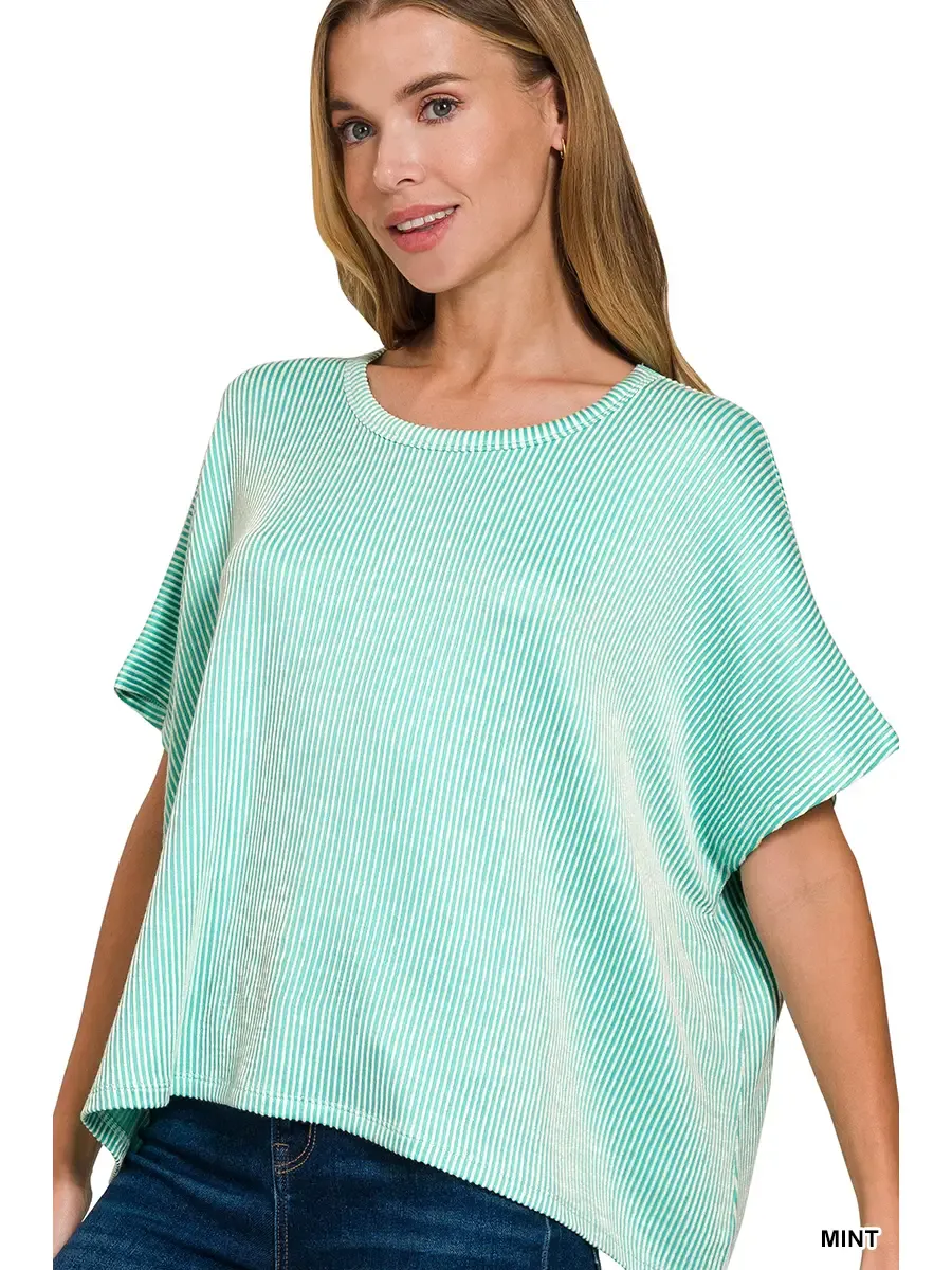 Mint/White Ribbed Oversize Top