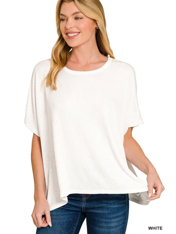 White Ribbed Oversize Top