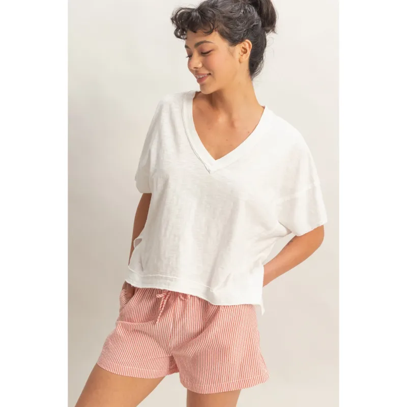 Oversized V Neck White Top