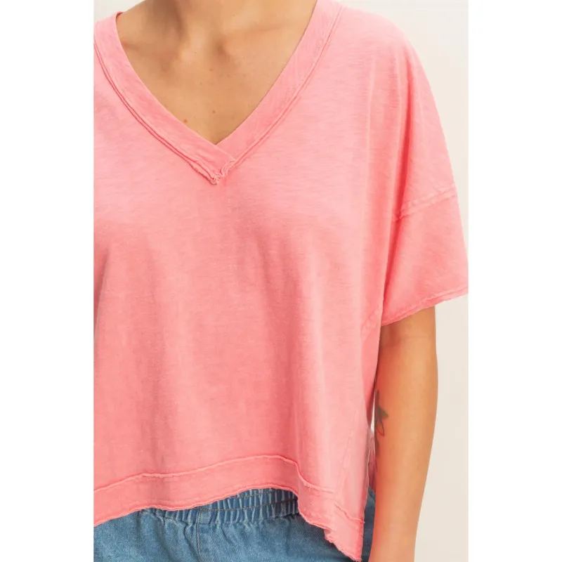 Oversized V Neck Pink Top