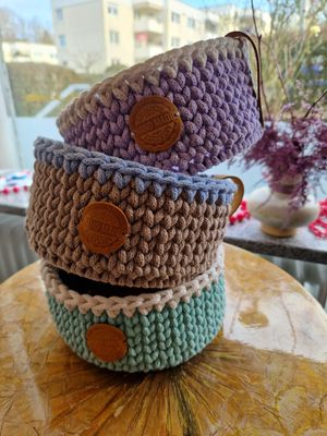Handgehäkelter Aufbewahrungskorb aus Baumwolle – Lavendel – Handmade