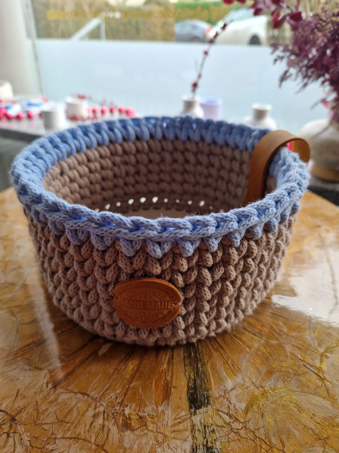 Handgehäkelter Aufbewahrungskorb aus Baumwolle – Hellbraun– Handmade