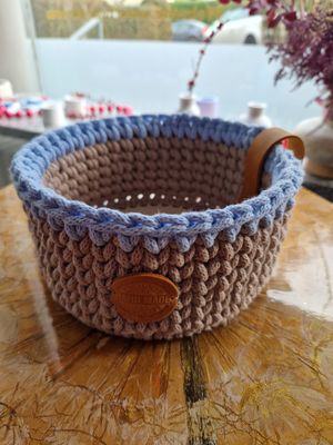 Handgehäkelter Aufbewahrungskorb aus Baumwolle – Hellbraun– Handmade