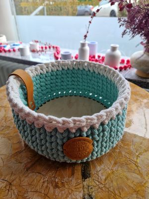 Handgehäkelter Aufbewahrungskorb aus Baumwolle – Mint– Handmade