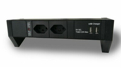 PDU Desk-Line 1HE, 2 x T13 schwarz, 1 x USB-Charger A+A, Thermal Fuse 10A