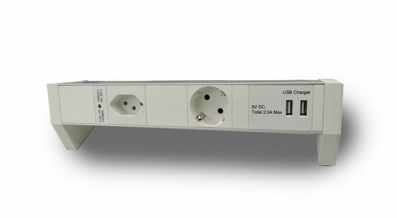 PDU Desk Line, 1 x T13 weiss, 1 x Schuko weiss,1 x USB A+A, Thermal Fuse 10A