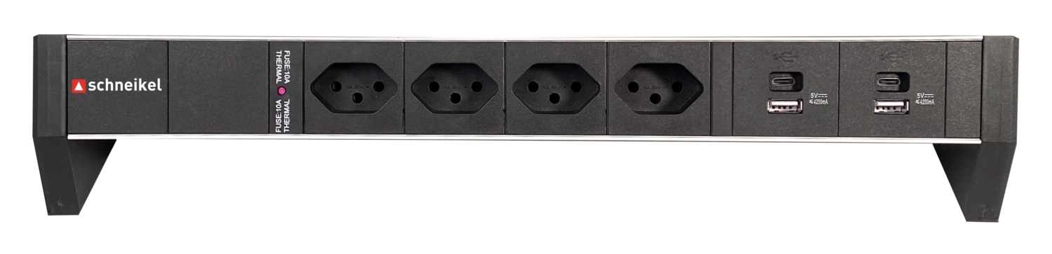 PDU Desk-Line 1HE, 4 x T13 schwarz, 2 x USB-A, 2 x USB-C, Thermal Fuse 10A