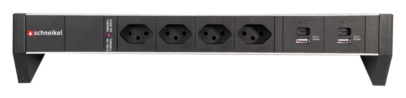 PDU Desk-Line 1HE, 4 x T13 schwarz, 2 x USB-A, 2 x USB-C, Thermal Fuse 10A