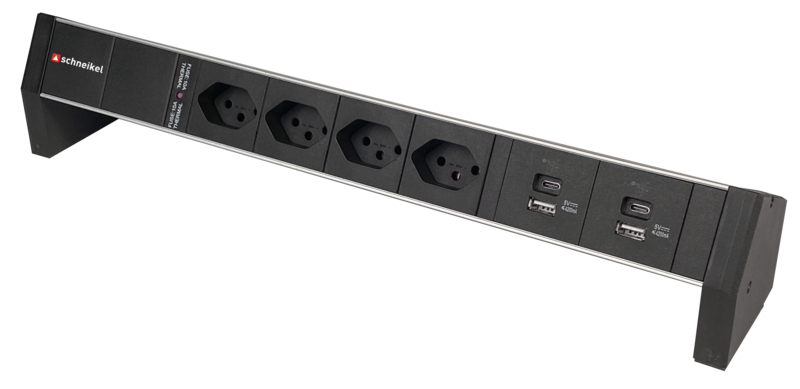 PDU Desk-Line 1HE, 4 x T13 schwarz, 2 x USB-A, 2 x USB-C, Thermal Fuse 10A