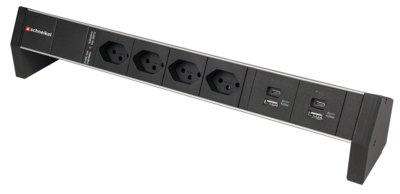 PDU Desk-Line 1HE, 4 x T13 schwarz, 2 x USB-A, 2 x USB-C, Thermal Fuse 10A