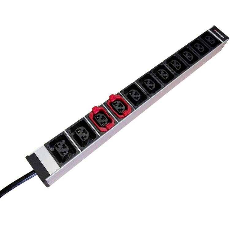 Steckdosenleiste 19&quot; 1HE, 11 x IEX schwarz/rot