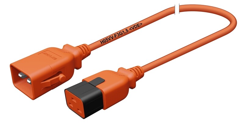 Apparatekabel orange C20-C19, Stecker verriegelt, 1.00 m