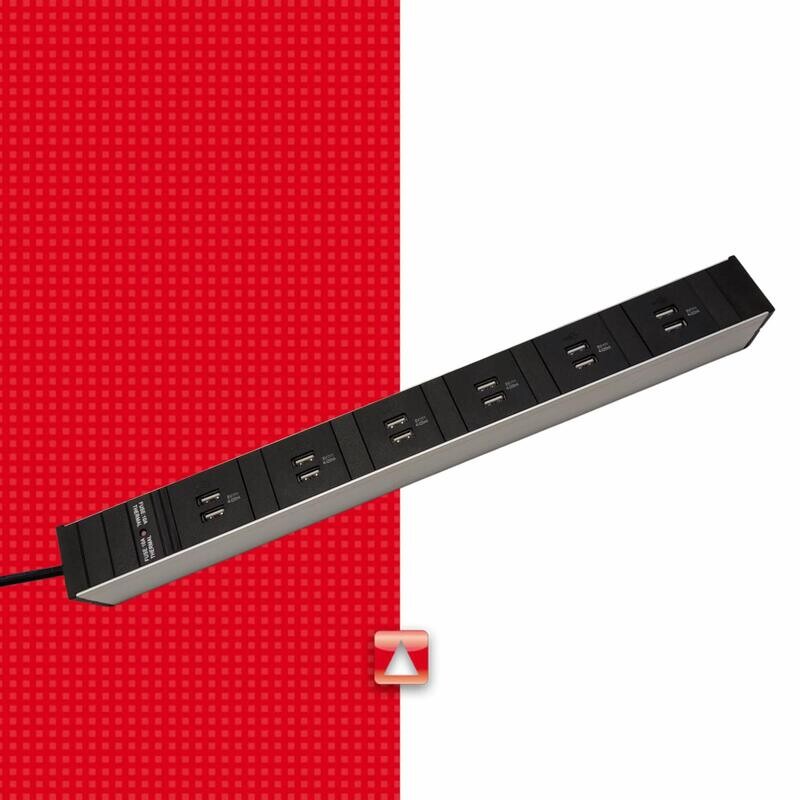 19&quot; PDU Steckdosenleiste, 6 x USB Charger A+A (Total 12 Outputs), Thermal Fuse 10A