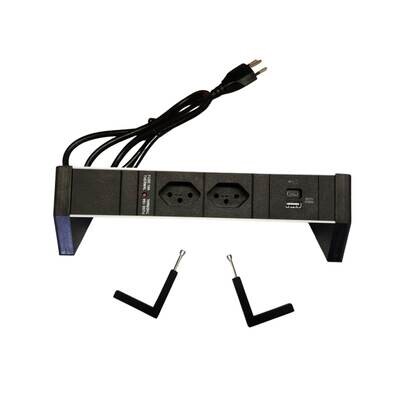 PDU Desk-Line 1HE, 2 x T13 schwarz, 1 x USB-Charger A+C, Thermal Fuse 10A