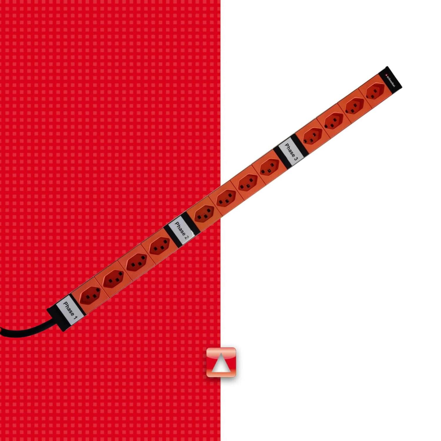 Steckdosenleiste 1HE, 12 x T23 orange, 3-phasig