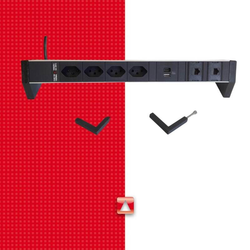 PDU Desk-Line 1HE, 4 x T13 schwarz, 2 x RJ45, 2-fach USB Charger A+C, Thermal Fuse 10A