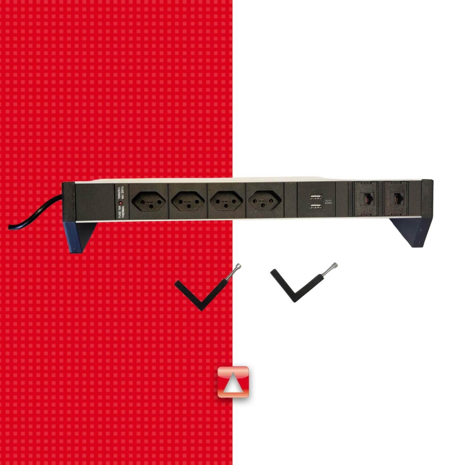 PDU Desk-Line 1HE, 4 x T13 schwarz, 2 x RJ45, 2-fach USB Charger A+A, Thermal Fuse 10A