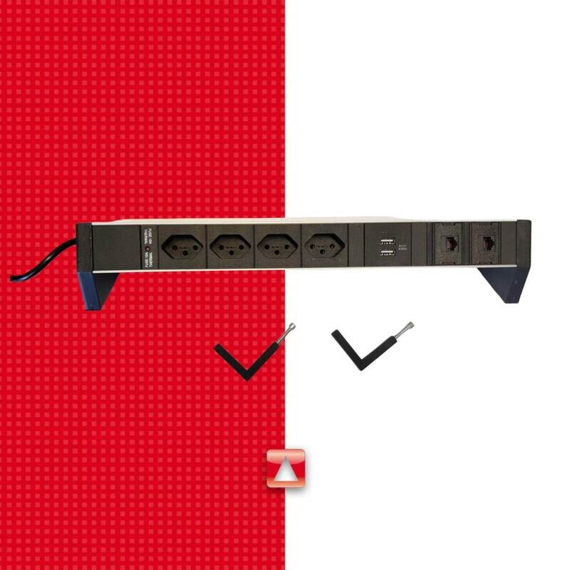 PDU Desk-Line 1HE, 4 x T13 schwarz, 2 x RJ45, 2-fach USB Charger A+A, Thermal Fuse 10A