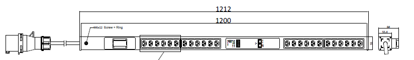 PDU IEX PIML 55x55mm, 24 x IEX (C13/C19 Combo), schwarz, FI/LS