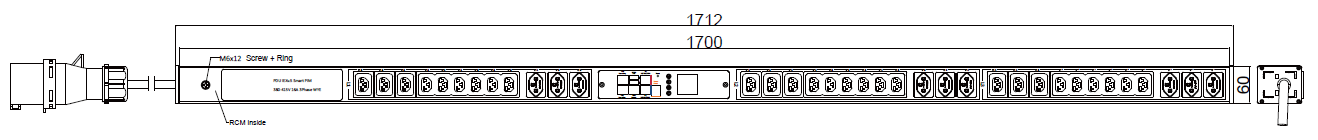 PDU IEX PIM 60x72mm, 9 x T23 &amp; 27 x IEX (C13/C19 Combo), schwarz