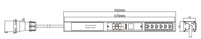 PDU IEX POM 60x72mm, 6 x IEX (C13/C19 Combo), schwarz