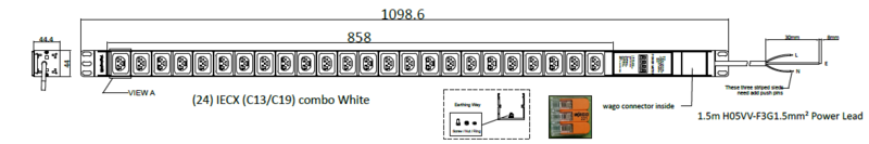 PDU IEX PM TURN 44x44mm, 24 x IEX (C13/C19 Combo) weiss